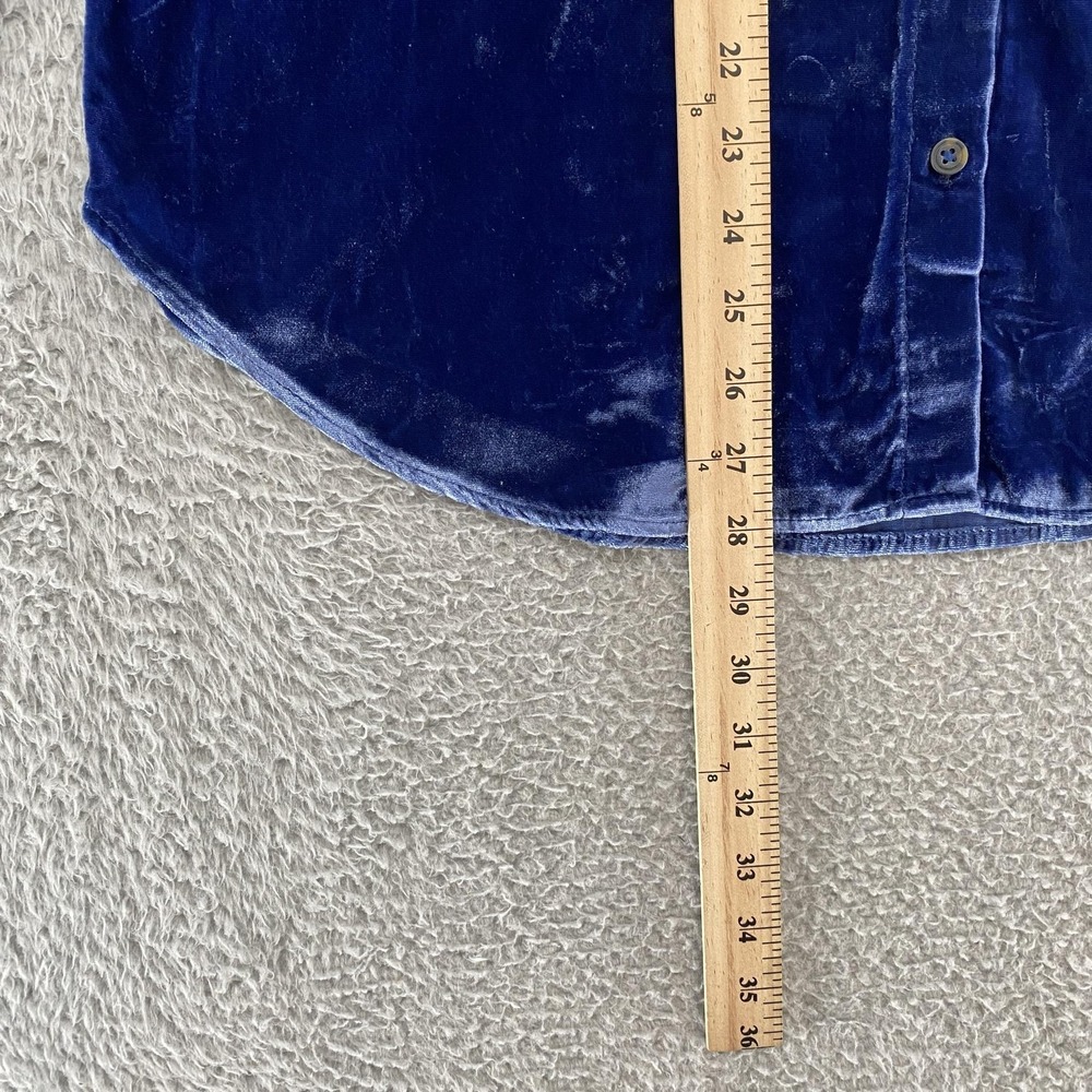 Pilcro Velvet Button Up Shirt Womens Medium Blue Collared Long‎ Sleeve Top - Picture 4 of 12